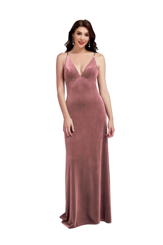 Low Scoop Back Long V-Neck Velvet Slip Prom Dress Australia