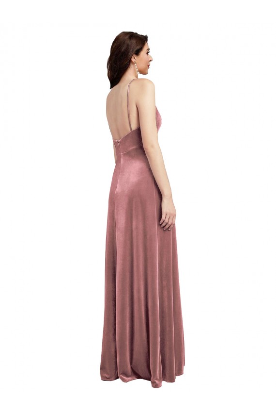 Low Scoop Back Long V-Neck Velvet Slip Prom Dress Australia