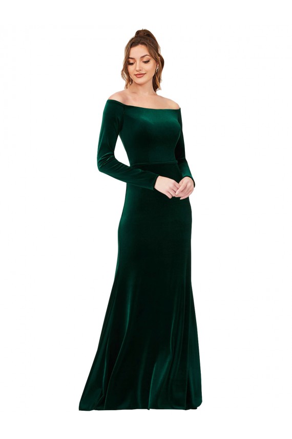 Off the Shoulder Long Sleeves Stretch Velvet Prom Dress Australia