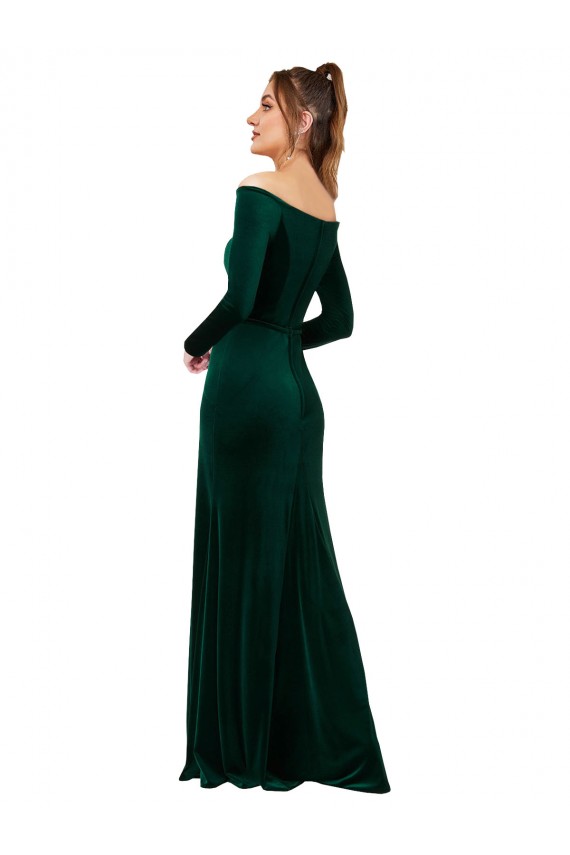Off the Shoulder Long Sleeves Stretch Velvet Prom Dress Australia