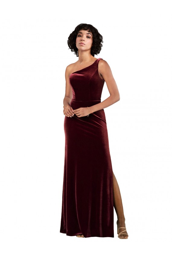 One Shoulder Floor-Length Velvet Prom Dress Australia