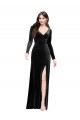 Long Sleeves Velvet Prom Dress with V-Neckline and Thigh Slit Australia