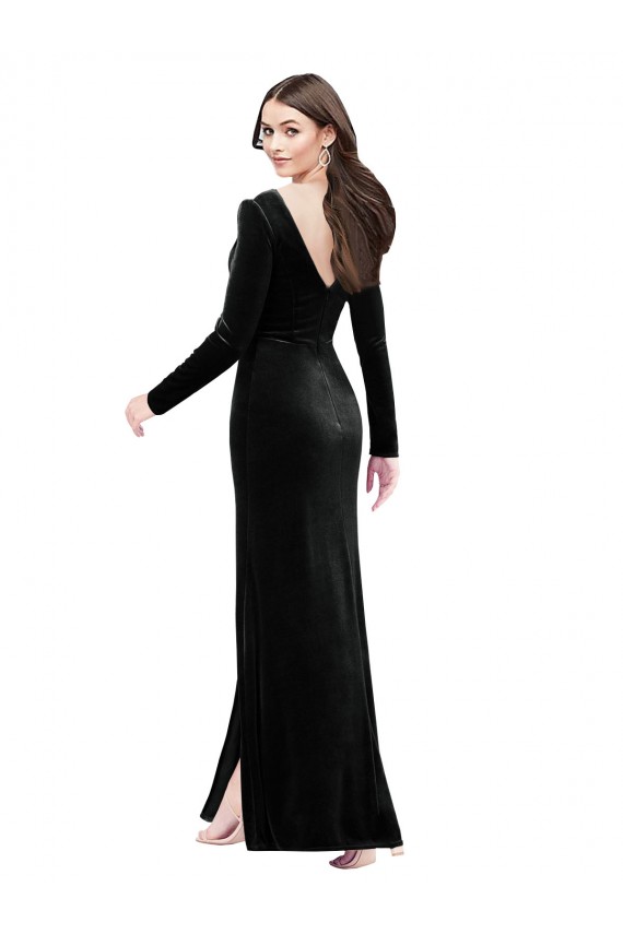Long Sleeves Velvet Prom Dress with V-Neckline and Thigh Slit Australia