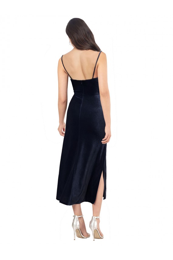 Midi Length Velvet Cocktail Prom Dress / Homecoming Dress with Cowl Neck and Spaghetti Straps Australia