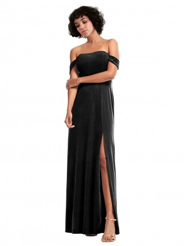 Off the Shoulder Drapped Sleeves Stretch Velvet Prom Dress Australia