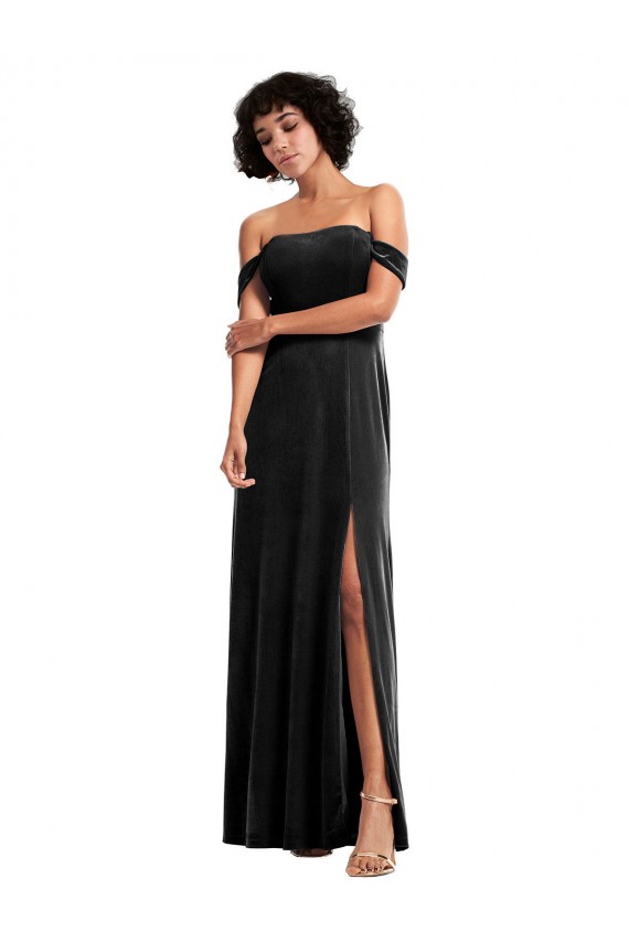 Off the Shoulder Drapped Sleeves Stretch Velvet Prom Dress Australia