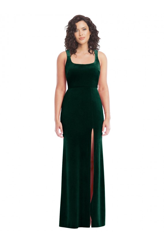 Square Neck Long Velvet Maxi Prom Dress Australia