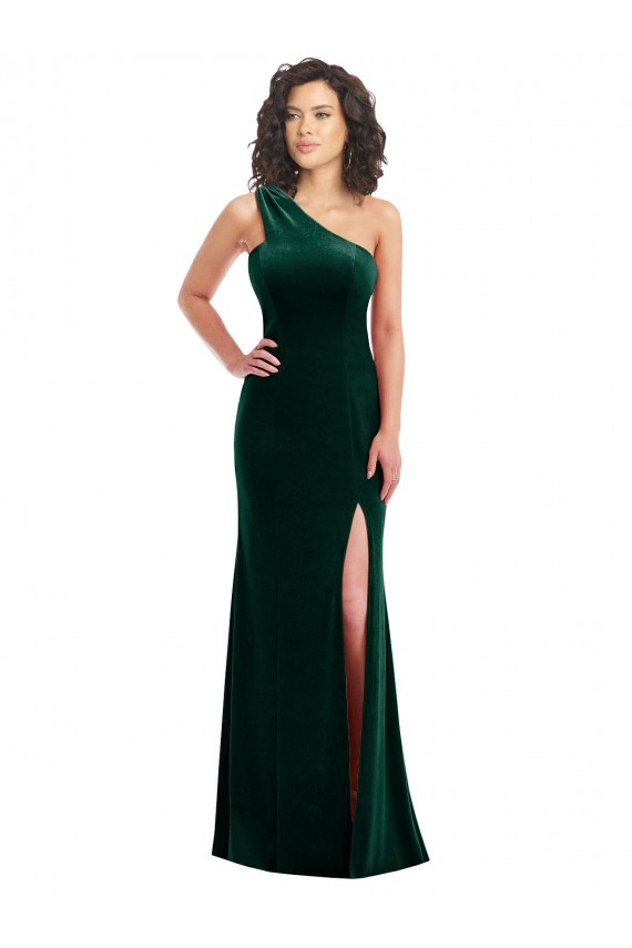 One Shoulder Velvet Trumpet Prom Dress with Front Slit Australia