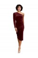 One Shoulder Fitted Short Midi Length Velvet Prom Dress Australia
