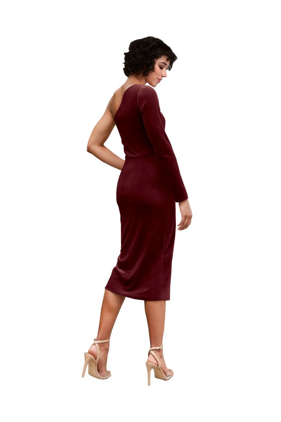 One Shoulder Fitted Short Midi Length Velvet Prom Dress Australia