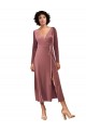 Long Sleeve Velvet Faux Wrap Midi Length Prom Dress Australia