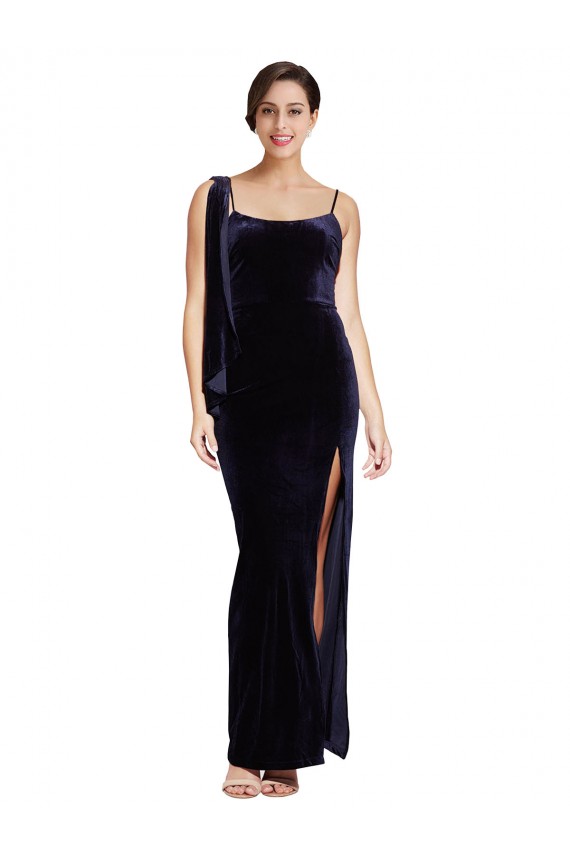 Long Velvet Prom Dress with Side Thigh Split and Shoulder Tie Australia