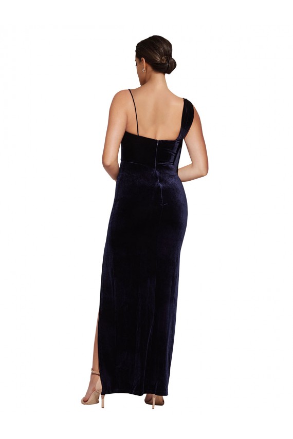 Long Velvet Prom Dress with Side Thigh Split and Shoulder Tie Australia