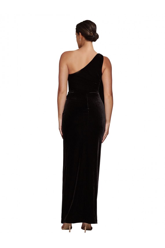 One Shoulder Long Velvet Prom Dress with Side Split and Shoulder Tie Australia