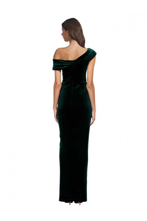 Long Asymmetric Neckline Ruched Velvet Prom Dress Australia
