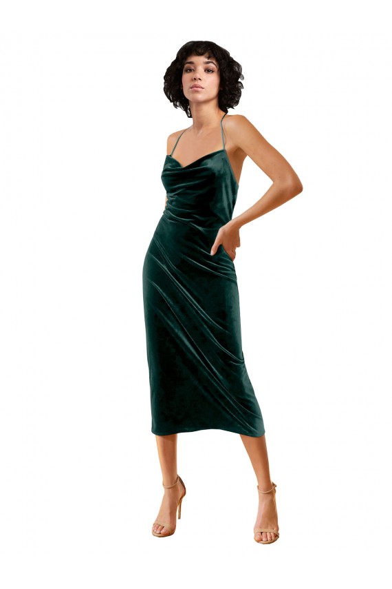 Midi Length Sleek Cowl Neckline Short Velvet Cocktail Prom Dress / Homecoming Dress Australia